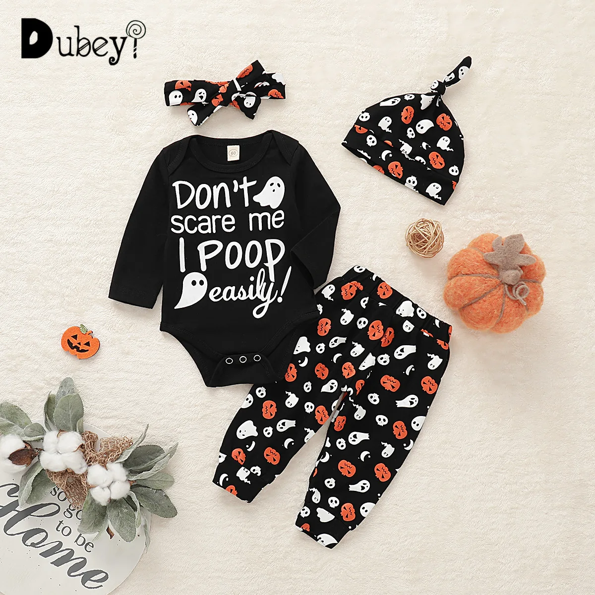 

Baby Girl Halloween Clothes 4pcs Sets Newborn Baby Halloween Costume Infant Toddler Girl Pumpkin Outfit Halloween Clothes
