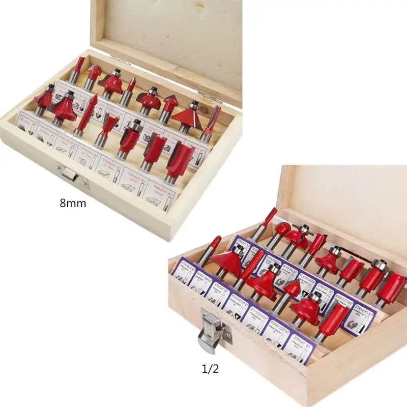 

15pcs Woodworking Milling Cutter 1/4''/8mm Shank Carbide Router Bit Engraving