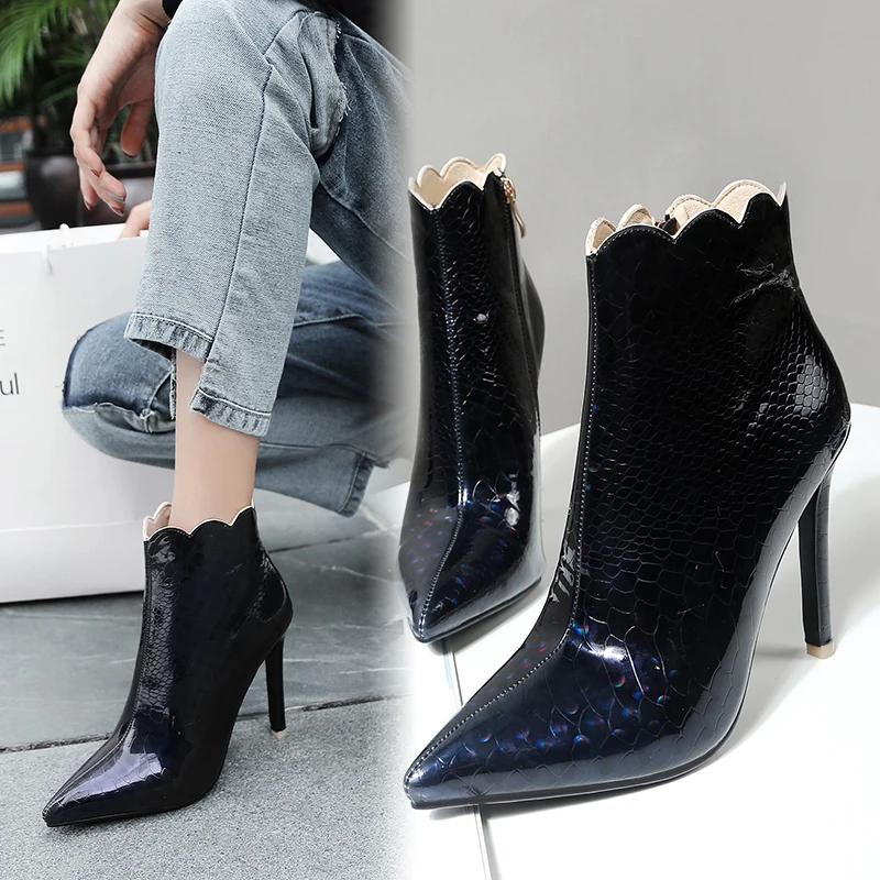 

2019 New Autumn Women Shoes Fashion High Heels Zip Breathable Short Boots Pointed Toe Ladies Sexy Party wedding Boots