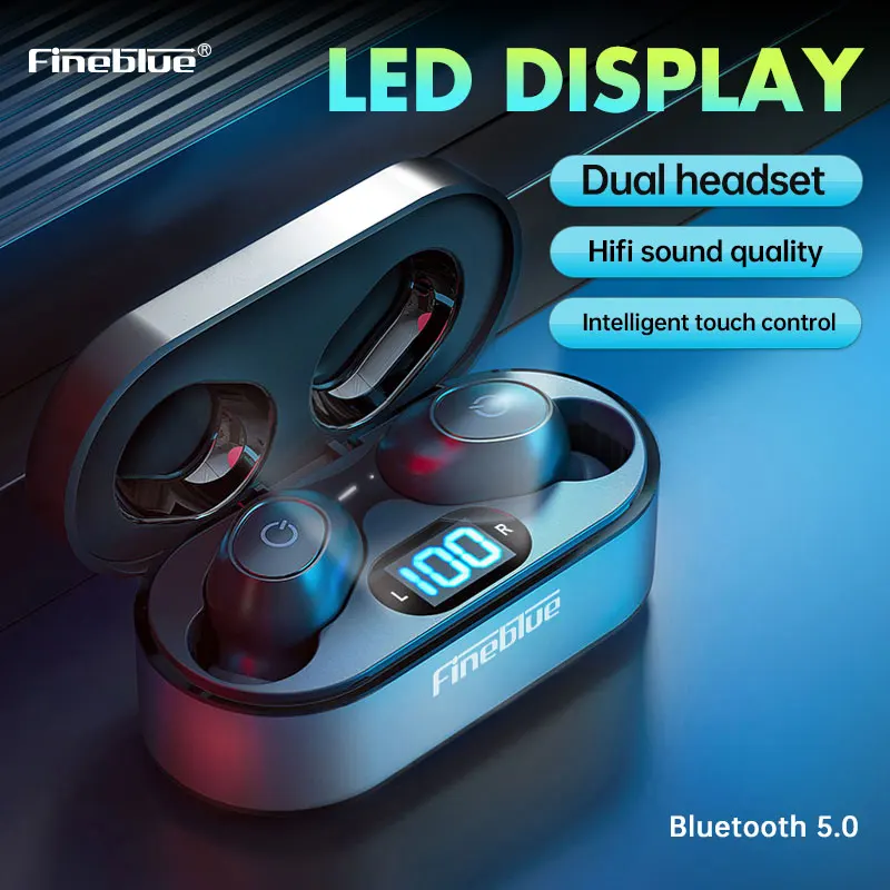 

Fineblue Air55 Pro LED display In Ear TWS Earphone Bluetooth V5.0 button Control Earbuds with portable Headset for android ios