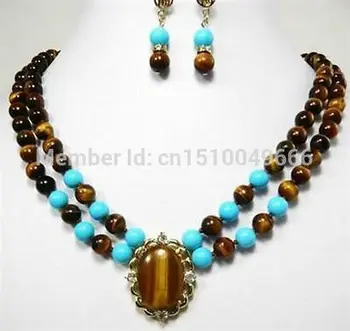 

Hot sale >>>beautiful turquoisSTONEe tiger eye jade earrings necklace sets