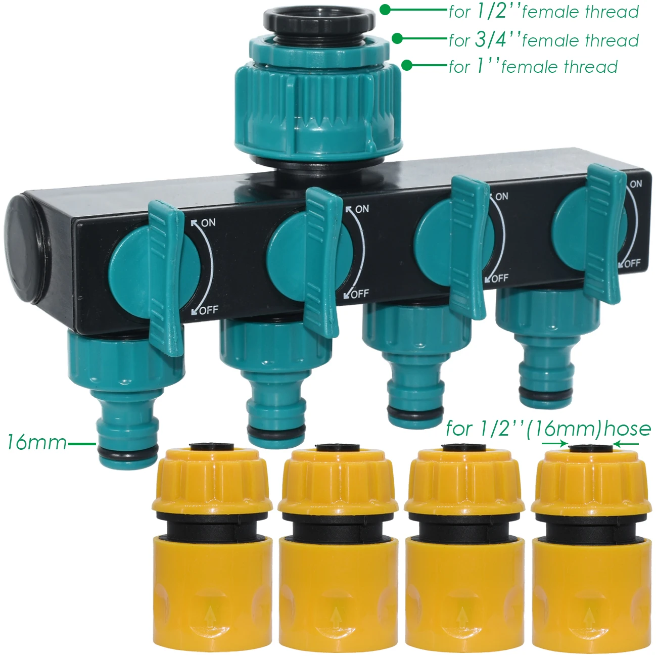 KESLA Hose Splitters Irrigation Adapter 4-Way Water 1/2'' 3/4'' Pipe Connector 1/2"-3/4"-1" European Female Thread Tap |