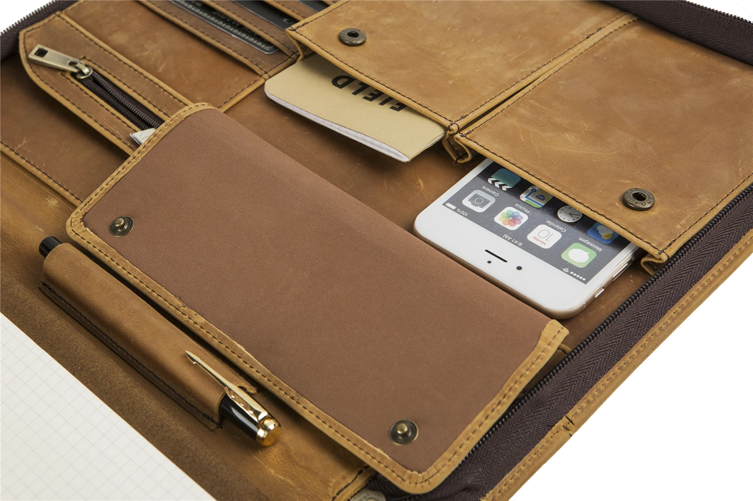 Ручная работа винтажный портфель из натуральной кожи A4 папка, индивидуальный органайзер для документов Чехол-книжка с ручкой-коричневый