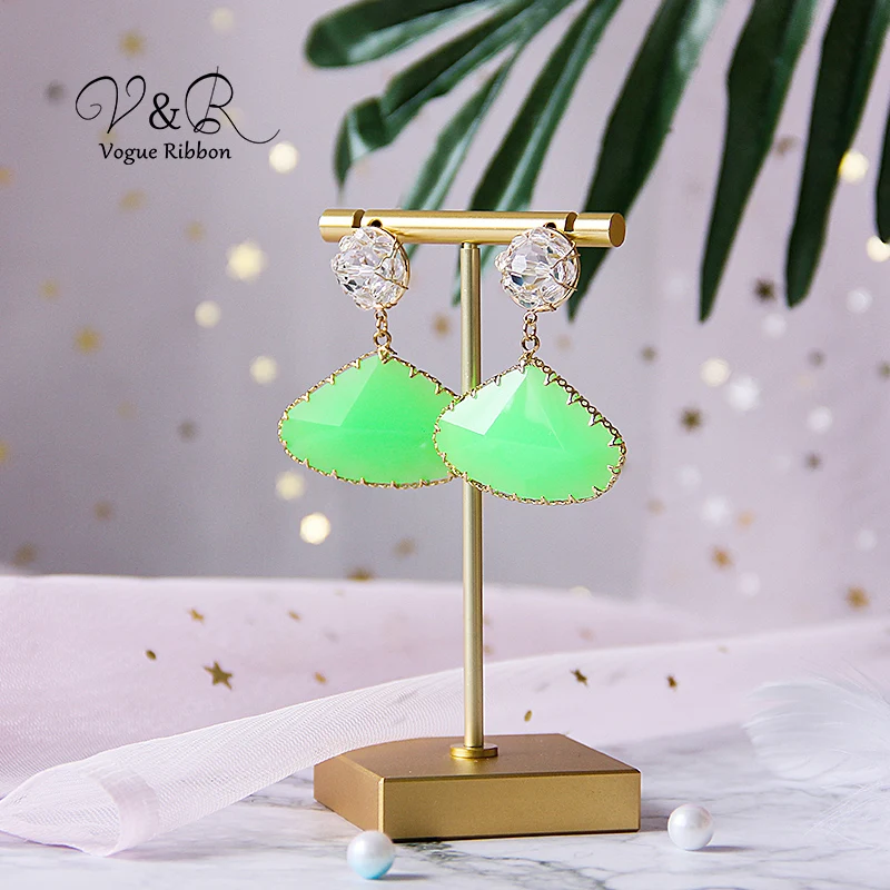 925 Sterling silver post drop earring, real gold plated, hand-knitted glass stud with colorful resin drop with filigree metal edge, fashion jewelry for girl  (8)