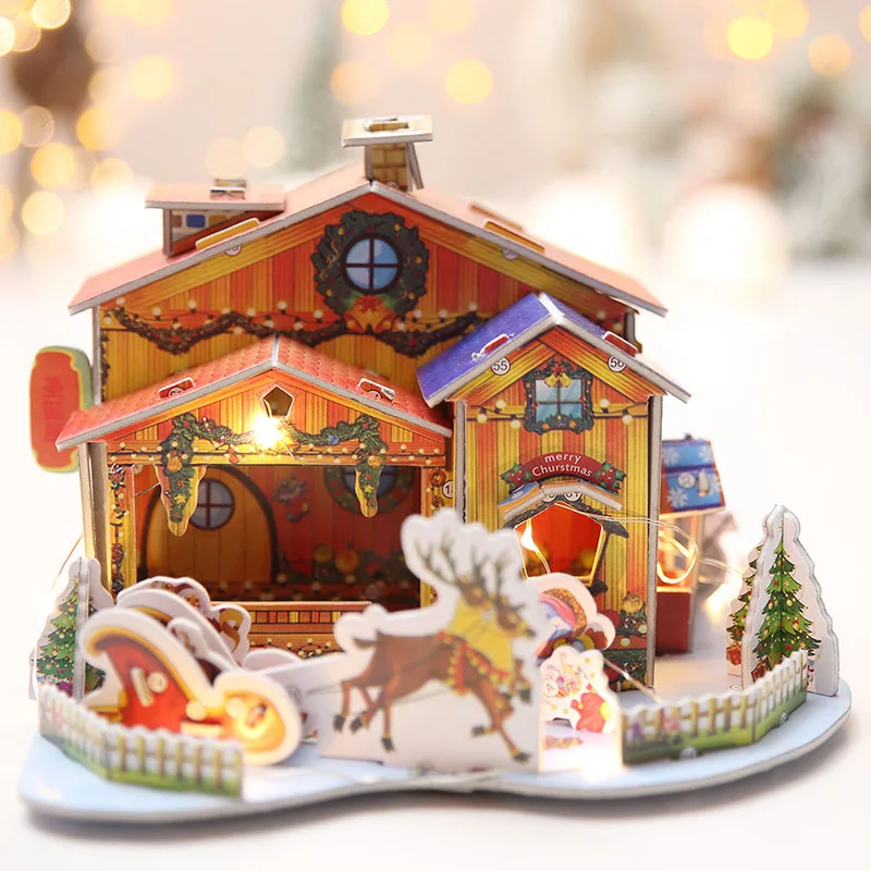 

Adornos De Navidad DIY Miniature Mini Christmas Paper House Puzzles Set Handcraft Cute Kids Toy Christmas Tree Decorations