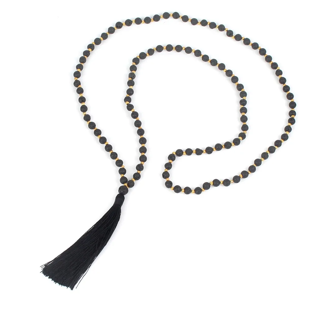

Hot Necklace Volcanic Stone Beaded Bracelet Metal Spacer Beads Bohemian Tassled Handmade Jewelry European And American-Style