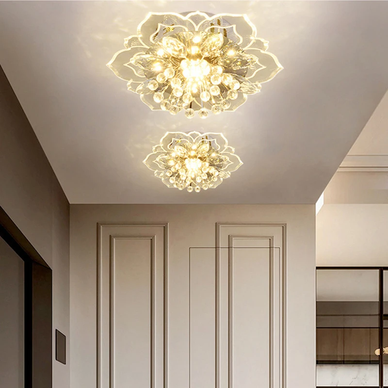 Modern Crystal Petals LED Ceiling Chandelier For Aisle Hallway Corridor Stairway Villa Gallery Kitchen Coffee Bar Indoor Lights