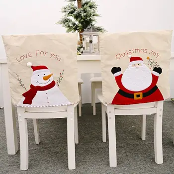 

Behogar Christmas Linen Embroidery Dinning Chair Back Cover Decoration for Home Hotel Restaurant Dining Room Xmas Party Supplies