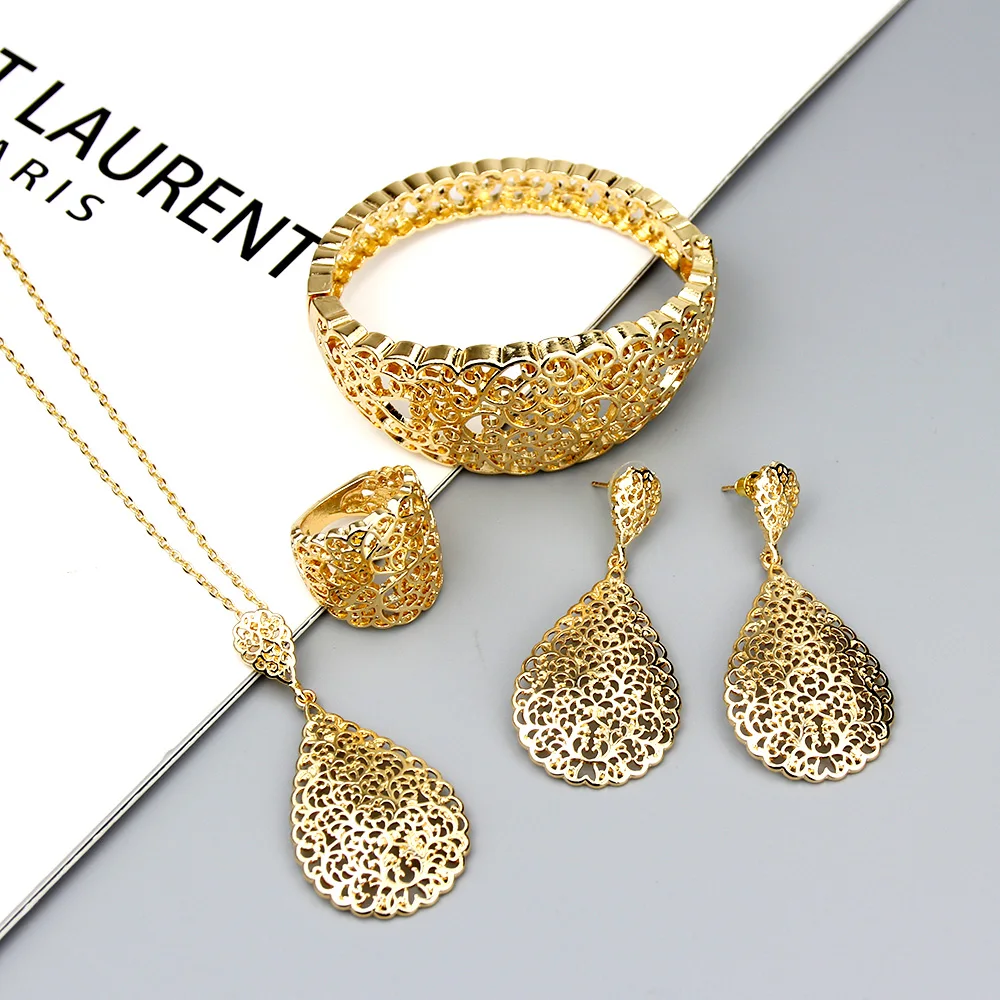 Jewelry-Set Bangle Earring Necklace Algeria Wedding-Bijoux Gifts Dubai Arab Bridal Sunspicems
