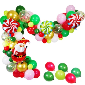 

98 pcs Christmas Balloon Garland Arch Kit Green Red Gold Latex Balloon Candy Santa Foil Balloon Set Xmas Indoor Home Decoration