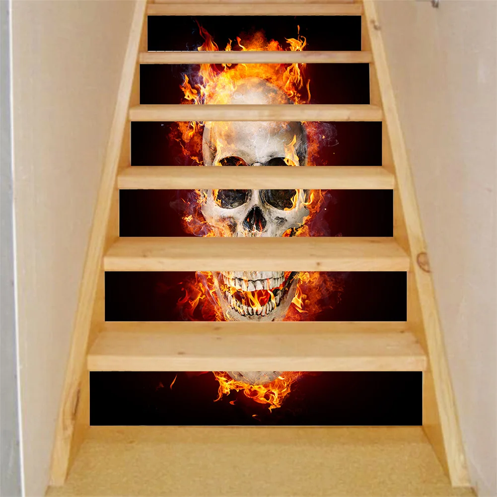 Наклейка на лестницу на Хэллоуин, наклейка на фреску, огненные гроты, наклейка на лестницу, украшение дома, наклейка на подвижную плитку
