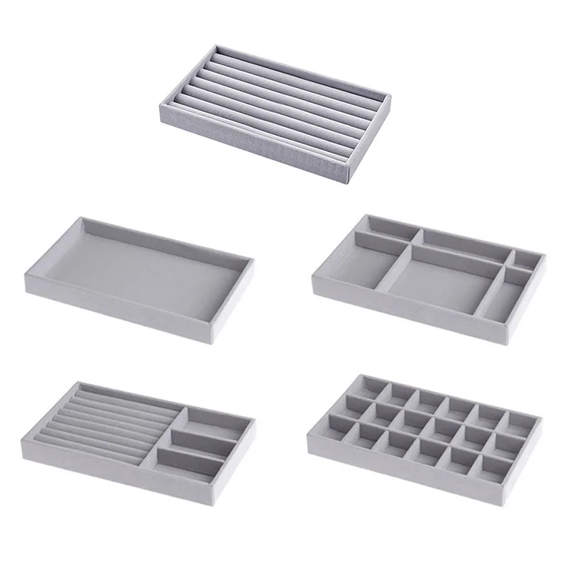 Velvet Jewelry Sorage Tray Divider Drawer Stackable Jewelry Display Case For Counter Home Ring Bracelet Earring Organizer Box
