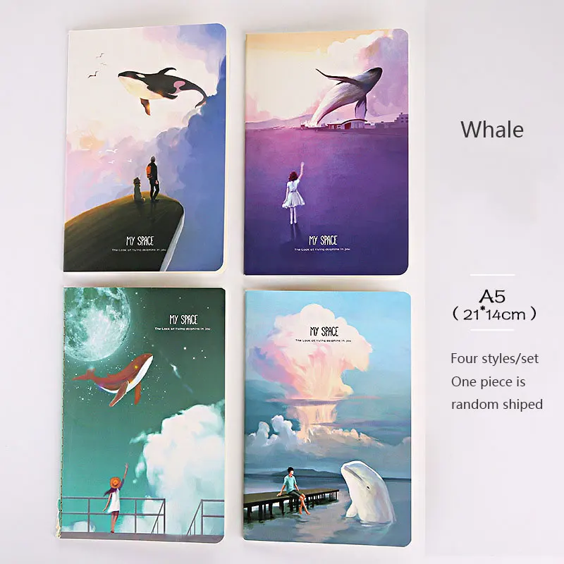 1 шт., мультяшный блокнот, A5-60 страниц, подкладка, школьный блокнот, Kawaii Journal, 9 стилей, доступно для студентов, домашняя работа, дневник, подарки - Цвет: Whale