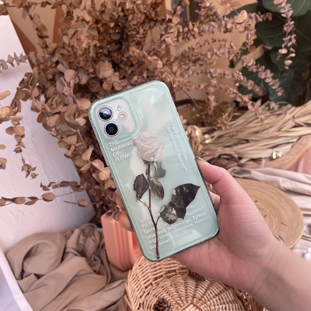 Graceful White Rose Transparent Soft TPU Phone Case Cover
