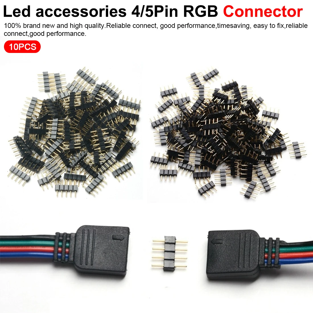 Хорошая светодиодный аксессуары 4 Pin/5Pin RGB разъем адаптера pin иглы мужского типа для RGB/RGBW 5050 3528 Светодиодные ленты светильник