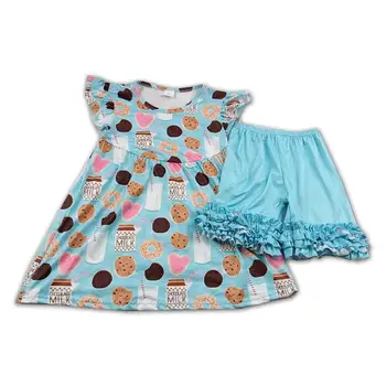 

Biscuits print pearl sleeve tunic top matching icing short baby clothing set