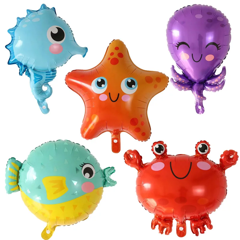 Воздушные шары из фольги с рыбками для вечеринки на день рождения, Акула, осьминог, клоун, рыба, краб, воздушные шары, морская звезда, тематическое украшение для вечеринки, дня рождения