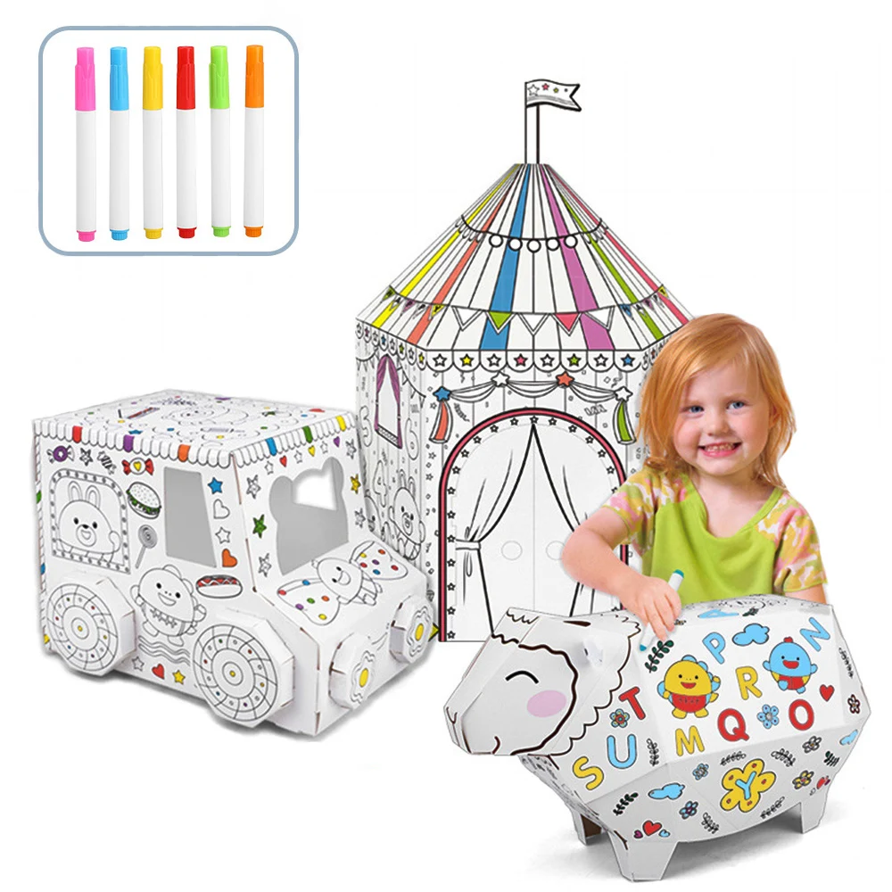 

Children's Creative DIY Graffiti Painting Assemble House Animal Models 3D Paper Puzzle Children's Drawing Toys Dropshipping