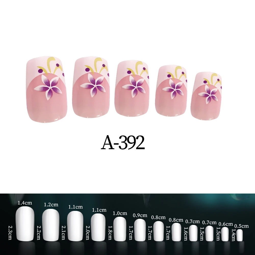 24 шт цветные накладные ногти милые Мультяшные круглые накладные ногти полное покрытие для украшения ногтей советы для маникюра Инструменты для красоты - Цвет: 392