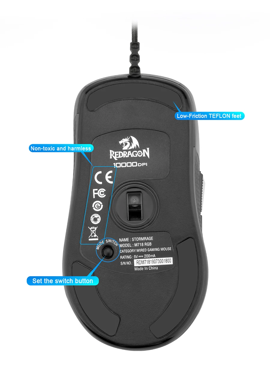 Redragon Stormrage M718 RGB USB Проводная компьютерная мышь 10000 dpi 8 кнопок 6 цветов с подсветкой программируемая эргономичная для геймера