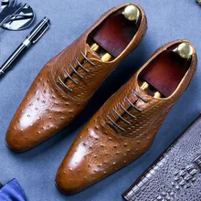 Luxury Brand Men Oxfords Shoes Wedding Party Brogue Ostrich Pattern Dress Shoes Genuine Leather Formal Business Shoes Luxury Brand Men Oxfords Shoes Wedding Party Brogue Ostrich Pattern Dress Shoes Genuine Leather Formal Business Shoes