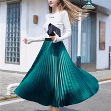 Осень-зима, женские длинные юбки, модные брендовые трапециевидные женские плиссированные юбки с высокой талией, Женская юбка миди, Faldas Mujer Saias