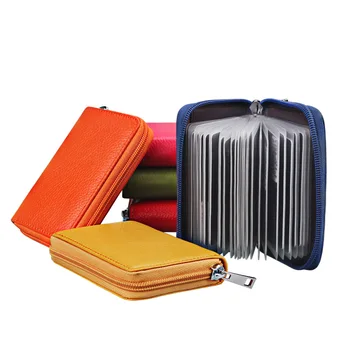 

Stylish Multi-card Pack Men Business Card Holder Genuine Leather 26 Card Position Real Pickup Bag Coin Purse Women Zipper Pocket