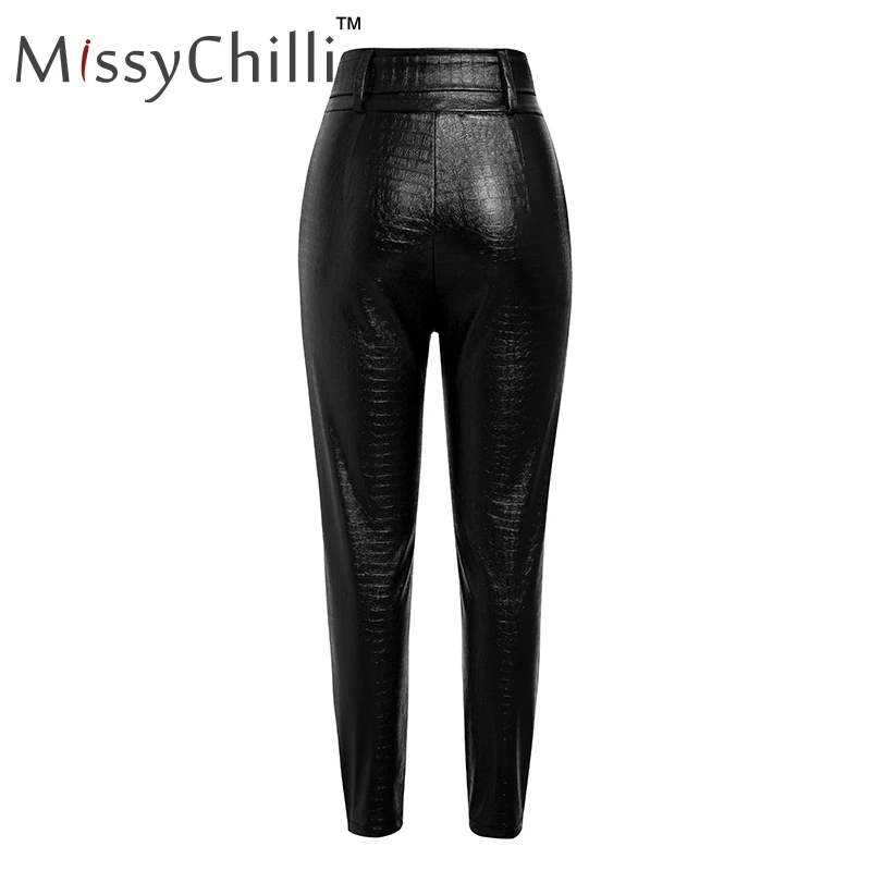 MissyChilli pu кожаные свободные брюки и капри женские черные брюки с высокой талией женские брюки повседневные брюки с поясом женские зимние штаны