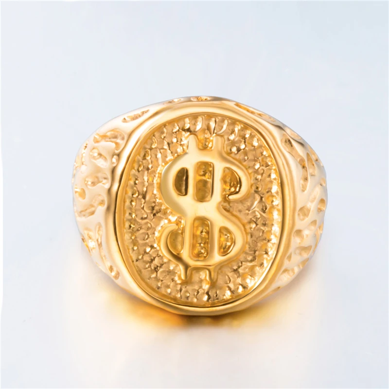 Золото$ деньги наличные доллар знак мужские Мальчики кольцо из нержавеющей стали хип-хоп ювелирные изделия Размер 8-14