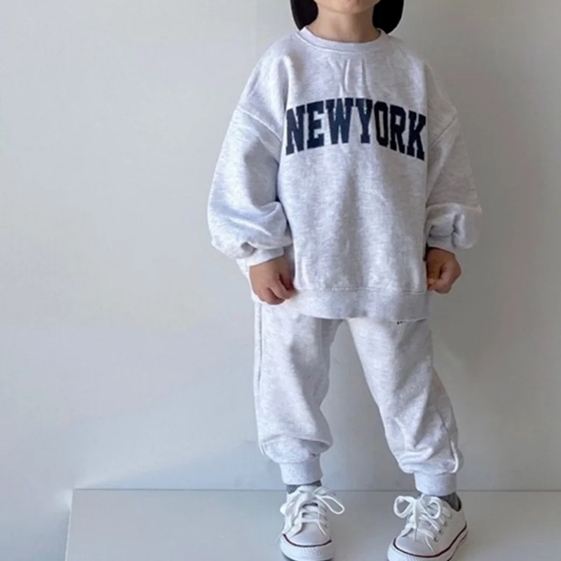 Autumn New Kids Suit Fashion Letter Print Girls Set Korean Long Sleeve Top and Pant 2Pcs Casual Children Clothes
