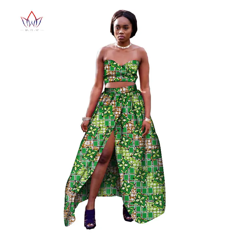 11 BRW Private Custom African Dress Bazin Riche Women Dress Suit Strapless Tops and Long Print Skirt Large Size M-6XL WY1448 - Цвет: 11