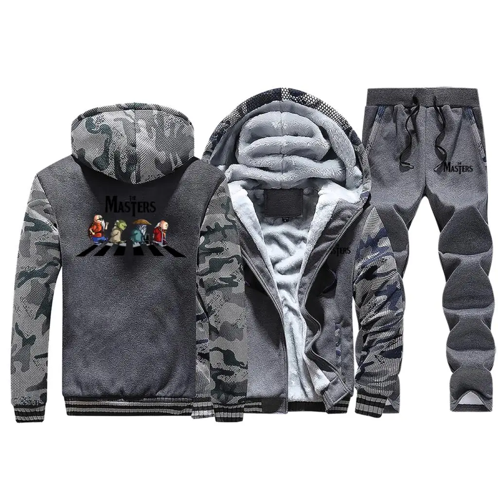 Master Roshi Dragon Ball Cartoon Winter Camouflage Hoodies Men Sportswear Coat Thick Suit Fleece Jacket+Pants 2 Piece Set - Цвет: Dark Gray 1