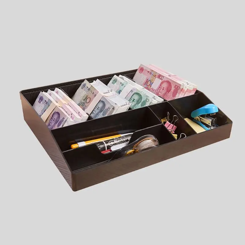 

8 Grids Height Increase Black Plastic Coin Money Storage Box Bill Cash Tray Organizer With 4 Removable ClipsW91A
