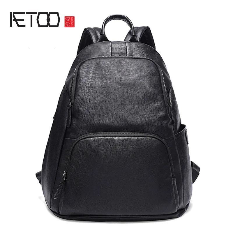 

BJYL New men's leather shoulder bag one generation casual first layer cowhide large capacity backpack black