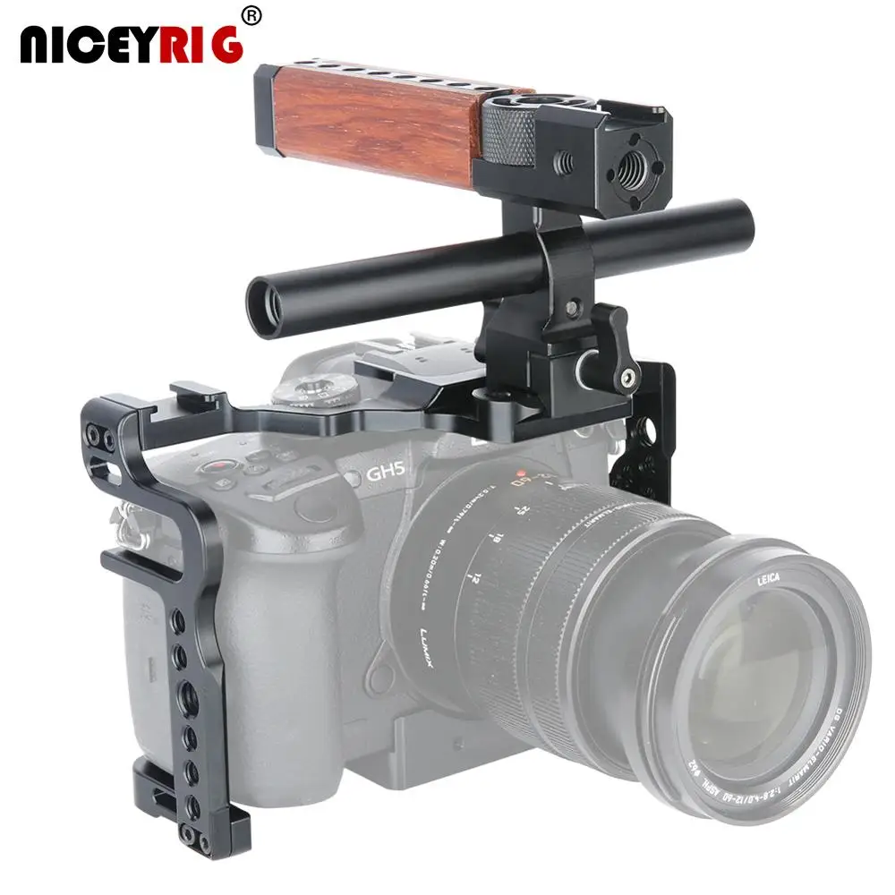 

NICEYRIG for Panasonic Lumix GH5 / GH5S Camera Cage Kit with Cable Clamp Cheese Top Handle NATO Rail Cold Shoe 15mm Rod