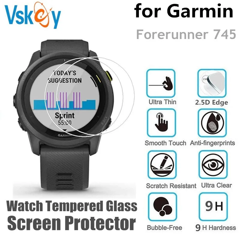 VSKEY 100PCS Tempered Glass for Garmin Forerunner 745 Screen Protector Smart Wrist Watch Anti-Scratch Protective Film