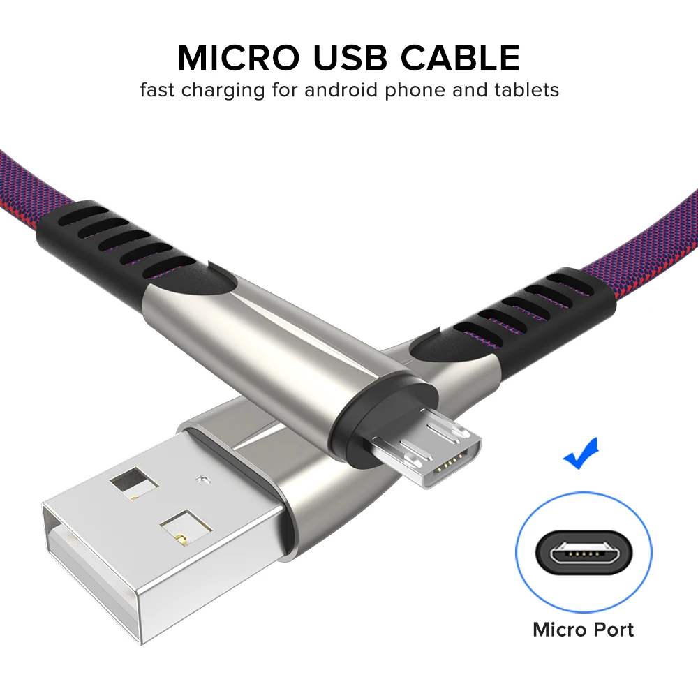 1 м 2 mi cro USB кабель нейлоновый Плетеный 2.4A Быстрая зарядка Kable для Xiaomi красный