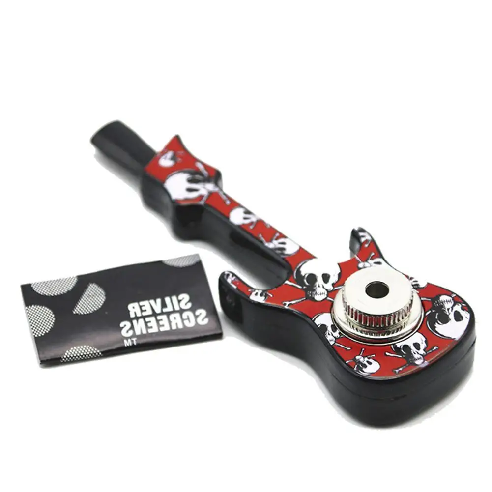 Musical Instrument Guitar Shape Metal Tobacco Pipe Holder Fitting Herbal Hookah Accessories Smoking Pipe Christmas Gift
