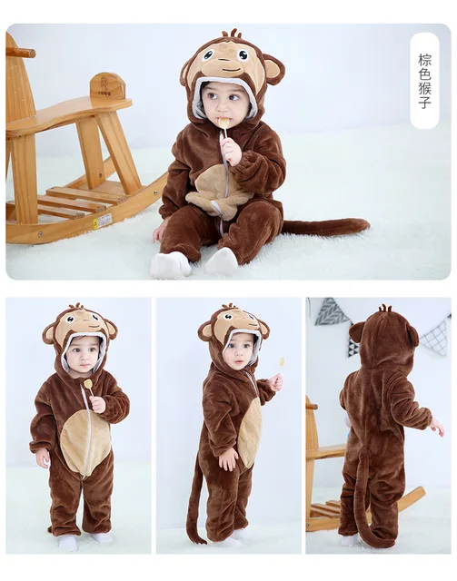 Newborn Baby Rompers Kigurumi Boy Girls Pajamas Animal Cartoon Romper Hooded Pyjama Lion Monkey Costumes Toddler Cosplay Clothes 4