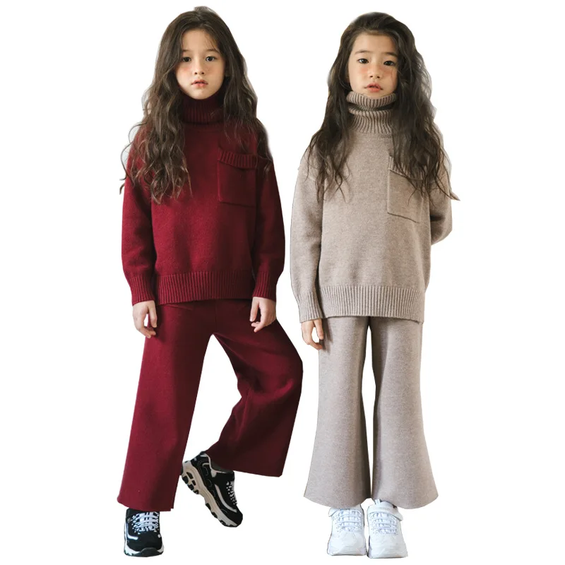 

Children Girls Turtleneck Sweater Set Two-Piece suits Casual Autumn fashion Korean version outfits teenager fall clothes
