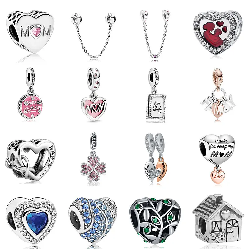 Nuova Lega Originale Perlina Famiglia Madre Papà Amore Cuore Ciondolo Fascino Misura Pandora Braccialetto Braccialetto Collana Gioielli Donna Fai Da T