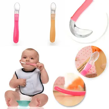 

New Safety Baby Feeding Spoon High Quality Soft Silicone Baby Spoon Baby Spoons Feeder Flatware 1 Pc