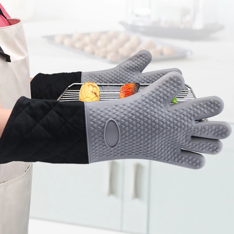 Silicone Microwave Gloves BBQ Gloves Baking Hot Pot Tray Dish Bowl Holder Oven Mitts Heat Resistant Kitchen Baking Cooking Tool
