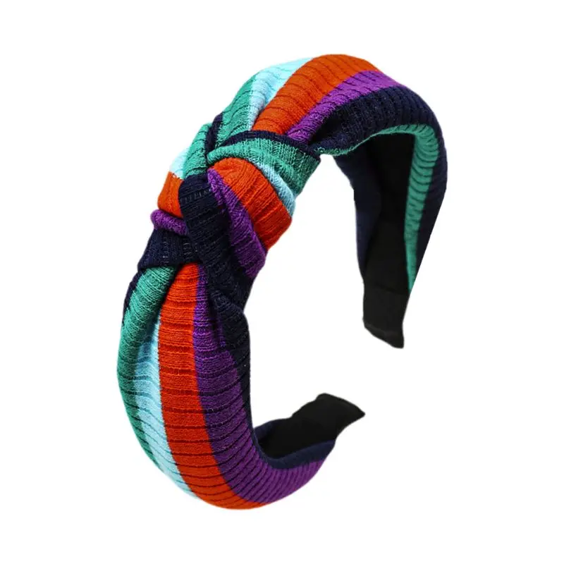 Милая Тиара для девушек, завязанная головная повязка с широкими полями, полосатые повязки на голову, модные женские очаровательные аксессуары для волос