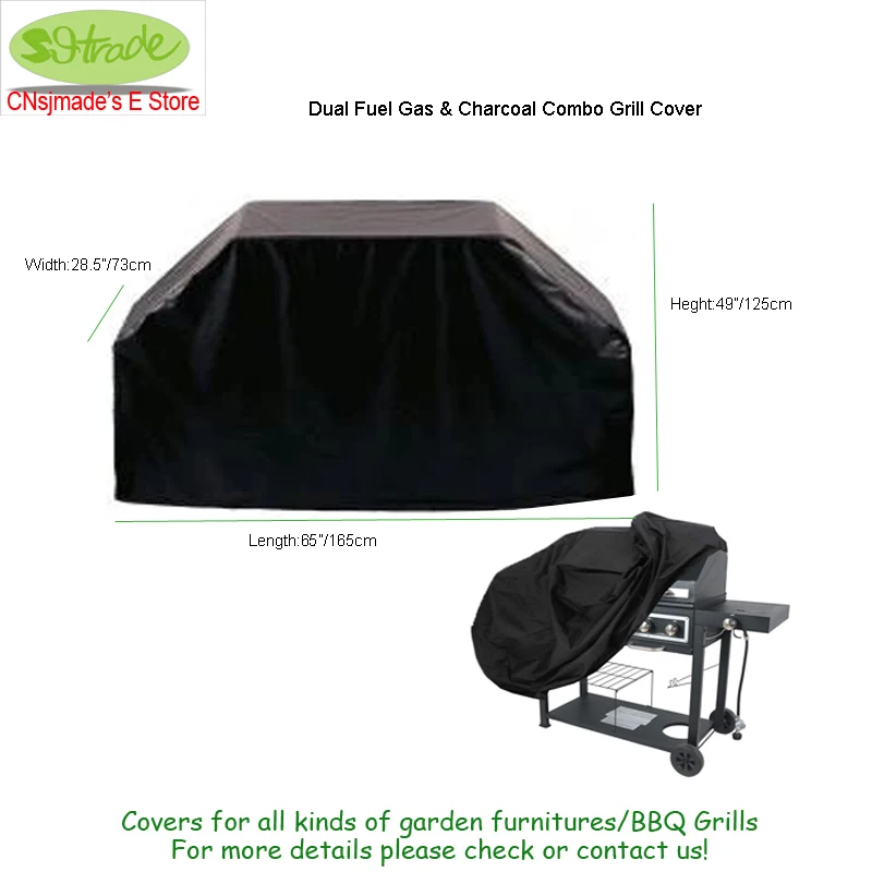 Bar-B-Q Backyard Basics Grill Covers, Fuel Gas and Charcoal Combo, Black Cover, 2 Sizes, Made, 65"