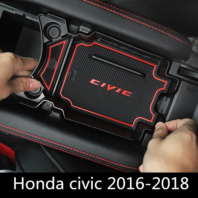 

For honda civic 2016 2017 2018 Interior Central Armrest Storage Box Grid Cover Frame Panel Molding Plastic Car Accessories