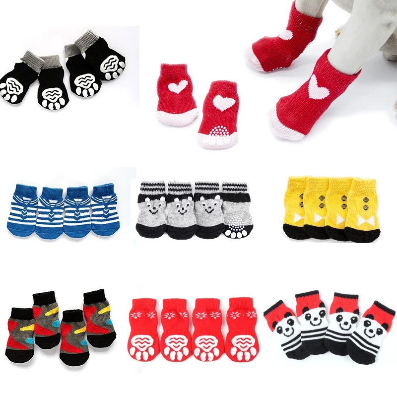 Pets Dogs Socks Winter Dog Shoes Anti-Slip Knit Puppy Cat Chihuahua Thick Warm Paw Protector Bootie 24 Colors | Дом и сад