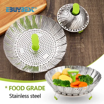 

Stainless Steel Steam basket Folding Food Steamer Insert Steamer Drain Rack Multifunctional Fruit Basket Round Steamer Cooking