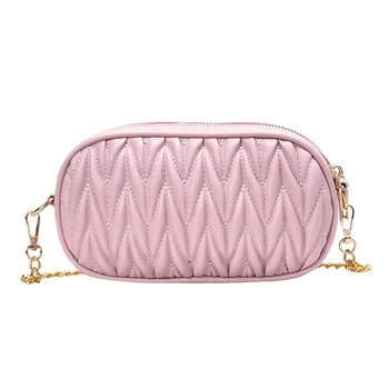 

PU Leather Shoulder Bags Pouch Solid Color Chain Women Pleated Chain Elegant Crossbody Shoulder Bag Crossbody Purse