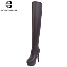BONJOMARISA/большой размер 32-43, Сапоги выше колена без шнуровки пикантные женские сапоги до бедра на платформе г. Женская обувь на высоком каблуке